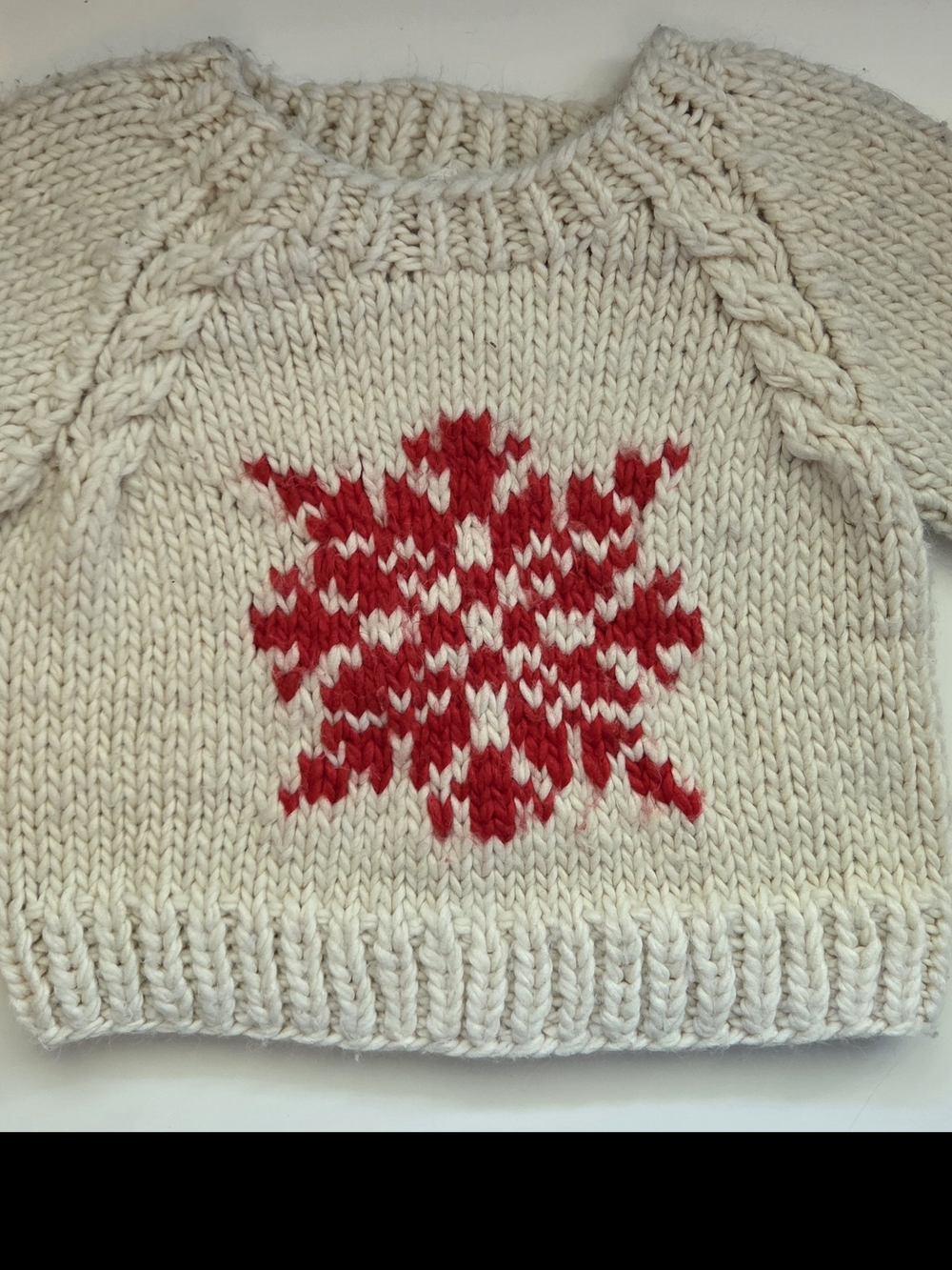 Cream Knit Sweater with Red Snowflake - Kids
